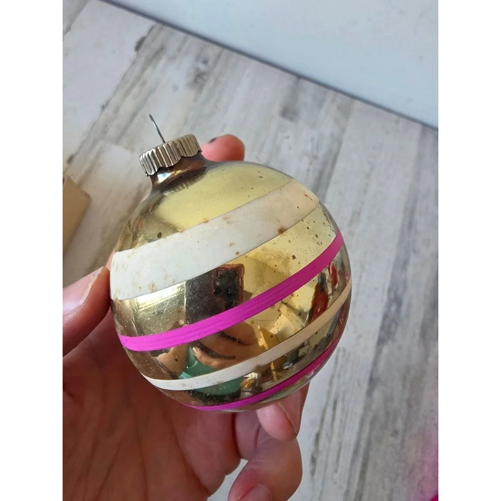 Vintage shiny Brite ornament matte ornament Pink gold Xmas tree